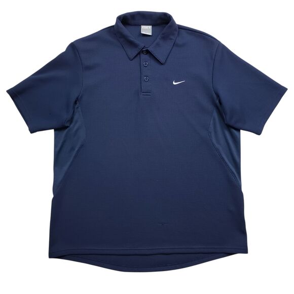 Vintage Nike Fit Dry Polo Shirt Mens Large Blue Waffle Knit Weave Swoosh 90s Y2K - Picture 1 of 7